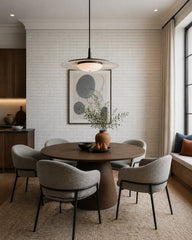 White brick wallpaper in a refined dining area.