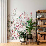 Watercolor Floral Bouquet with Birds Wall Mural Countryside Floral Wallpaper