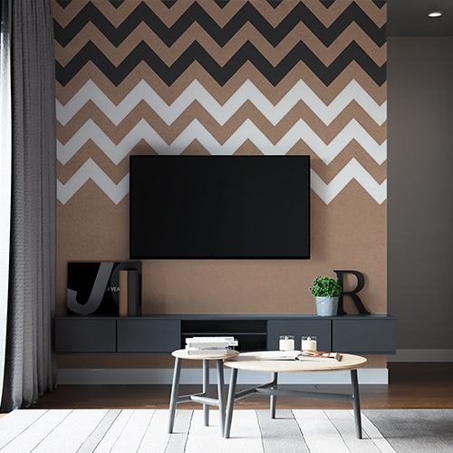 Contemporary Chevron Wall Mural Wallpaper - Brown, Black, and White Zigzag Pattern