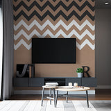 Contemporary Chevron Wall Mural Wallpaper - Brown, Black, and White Zigzag Pattern