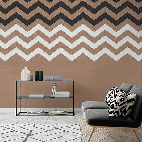 Contemporary Chevron Wall Mural Wallpaper - Brown, Black, and White Zigzag Pattern