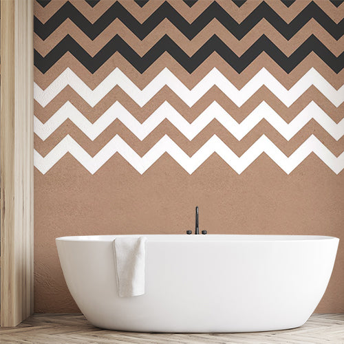 Contemporary Chevron Wall Mural Wallpaper - Brown, Black, and White Zigzag Pattern