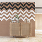 Contemporary Chevron Wall Mural Wallpaper - Brown, Black, and White Zigzag Pattern