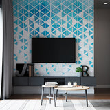 Abstract Watercolor Triangle Grid Wall Mural Wallpaper - Blue and White Crumpled Paper Design