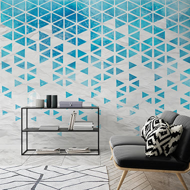 Abstract Watercolor Triangle Grid Wall Mural Wallpaper - Blue and White Crumpled Paper Design