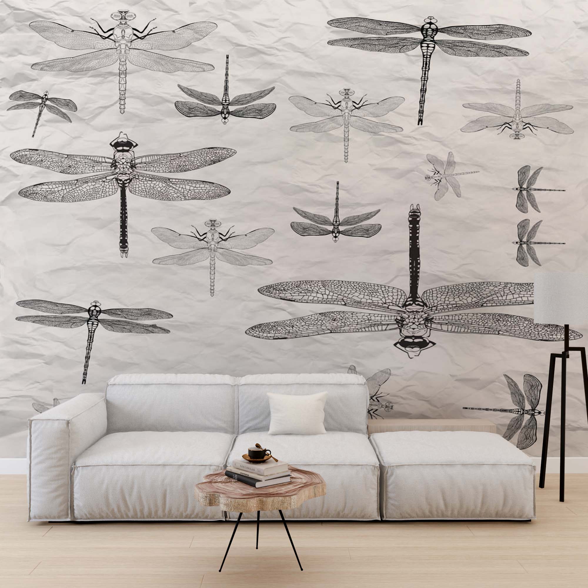 Dragonfly Wall Mural Paper Texture Minimal Design Wallpaper