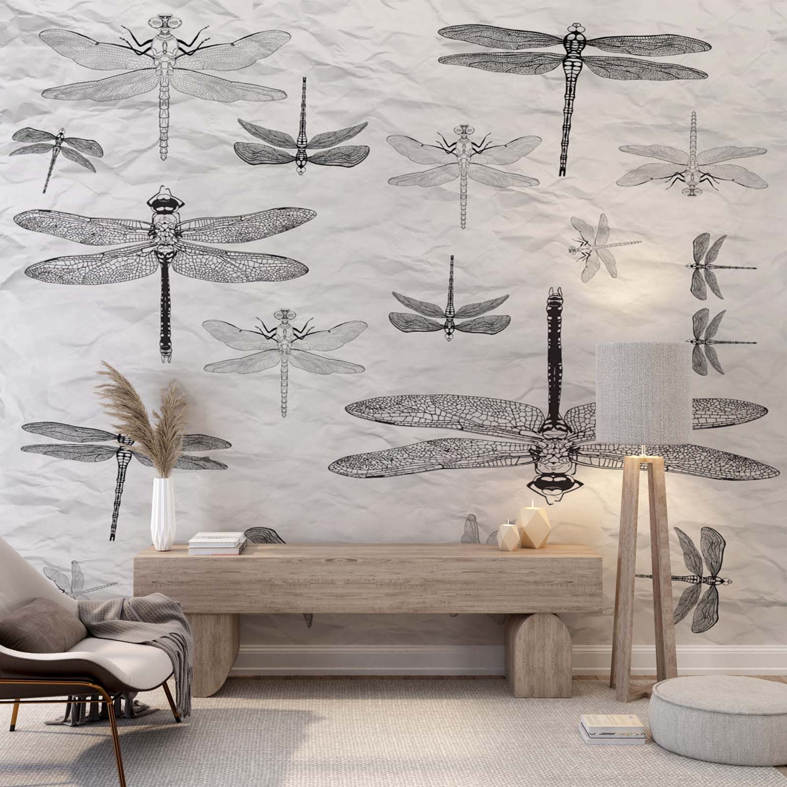 Dragonfly Wall Mural Paper Texture Minimal Design Wallpaper