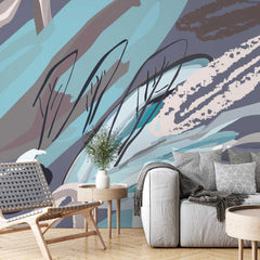 Custom Abstract Wall Mural Lines Brushstroke Wallpaper