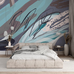 Custom Abstract Wall Mural Lines Brushstroke Wallpaper