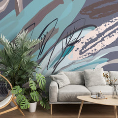 Custom Abstract Wall Mural Lines Brushstroke Wallpaper