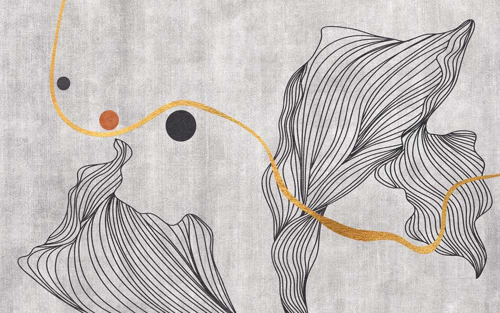 Grijs en goud lijntekening behang – minimalistisch fotobehang