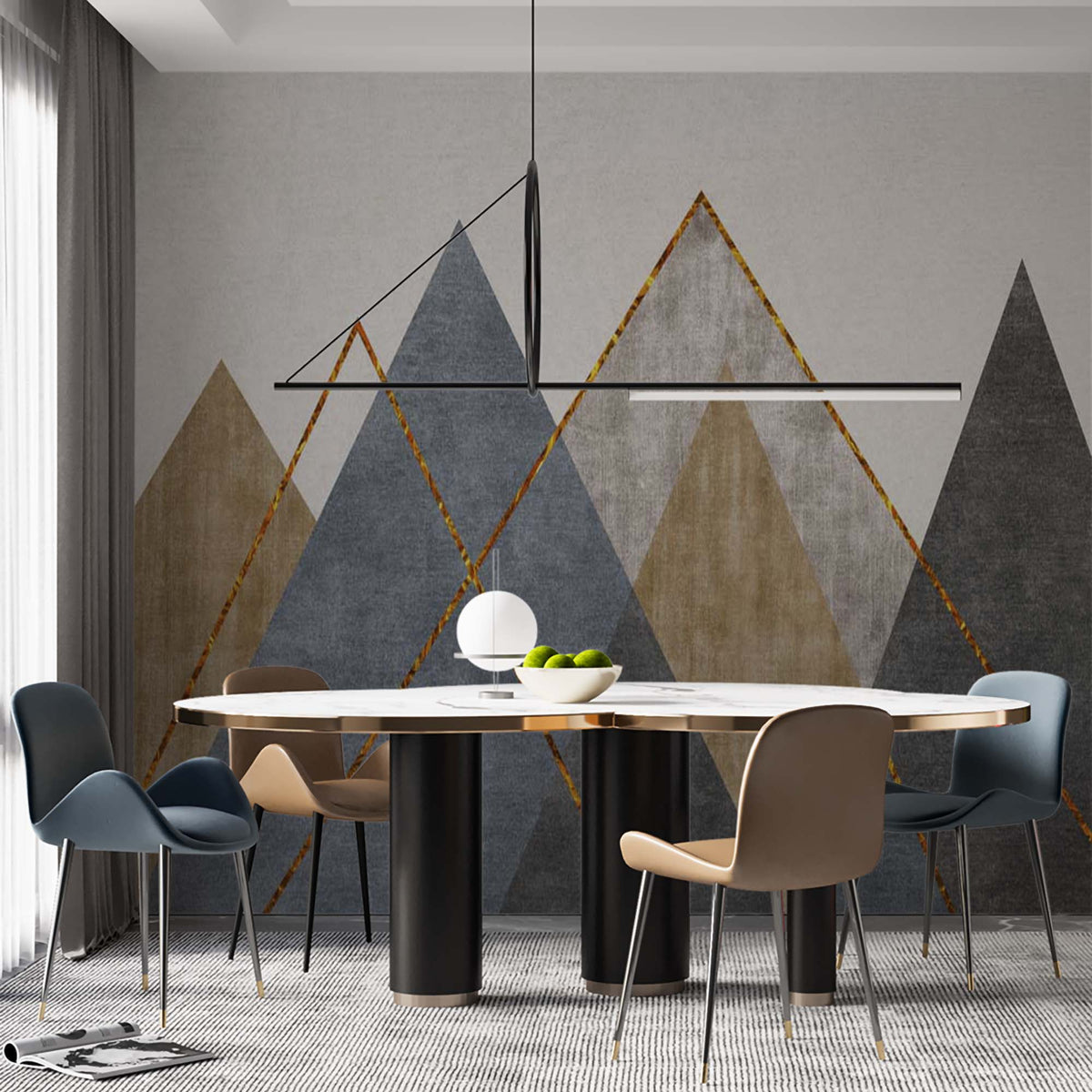 Custom Geometric Mountain Wallpaper Modern Abstract Art Wall Mural Nature Inspired