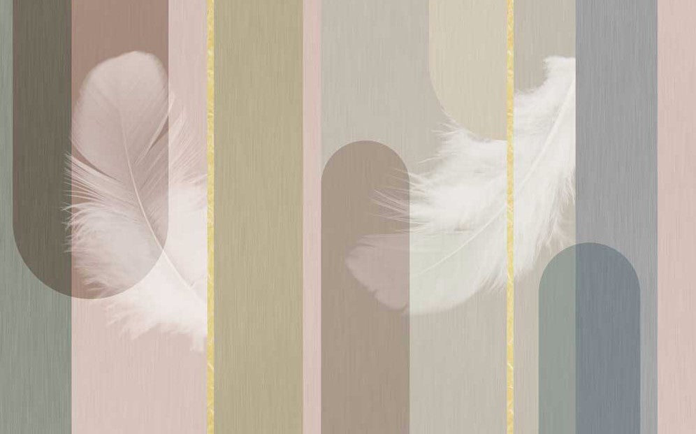 Papier peint plumes et rayures – Papier peint panoramique art abstrait