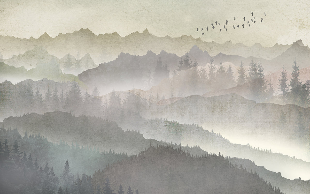 Paisagem serena de montanhas – papel de parede de arte natural