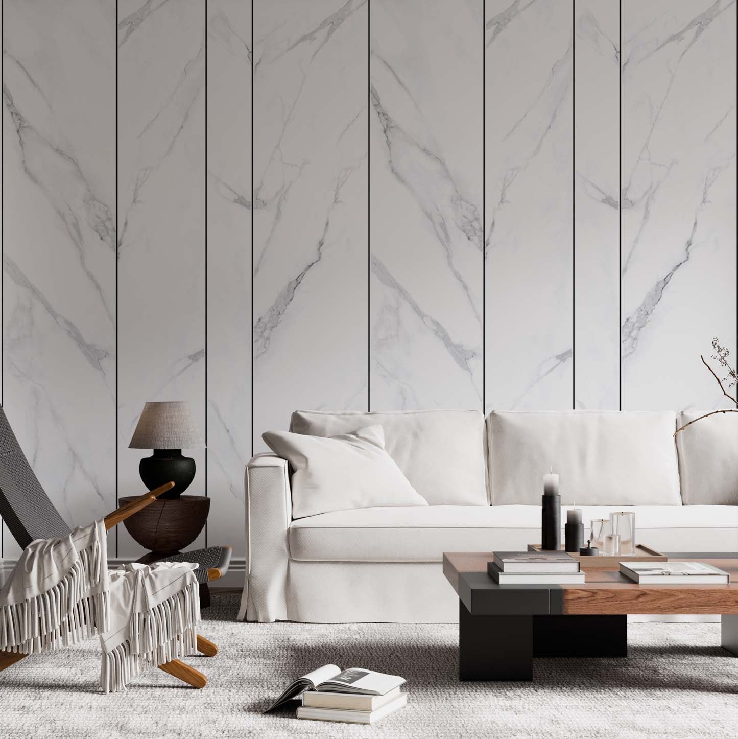 Light Marble Stone Wall Mural Lines Abstract Art Wallpaper