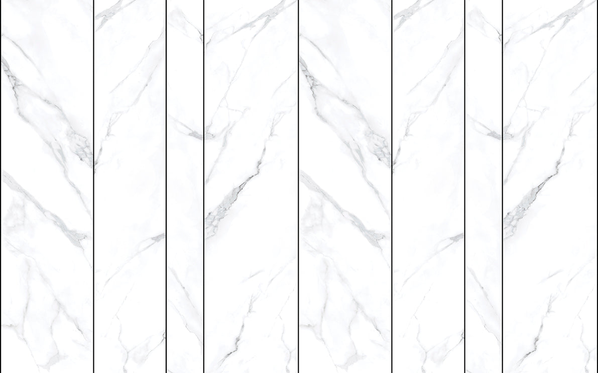 Papier peint panoramique panneaux de marbre blanc à lignes noires