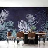 Tropical Wall Mural Exotic Palm Tree Leaf Dark Blue Wallpaper