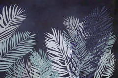 Custom Tropical Wall Mural Exotic Palm Tree Leaf Dark Blue Wallpaper