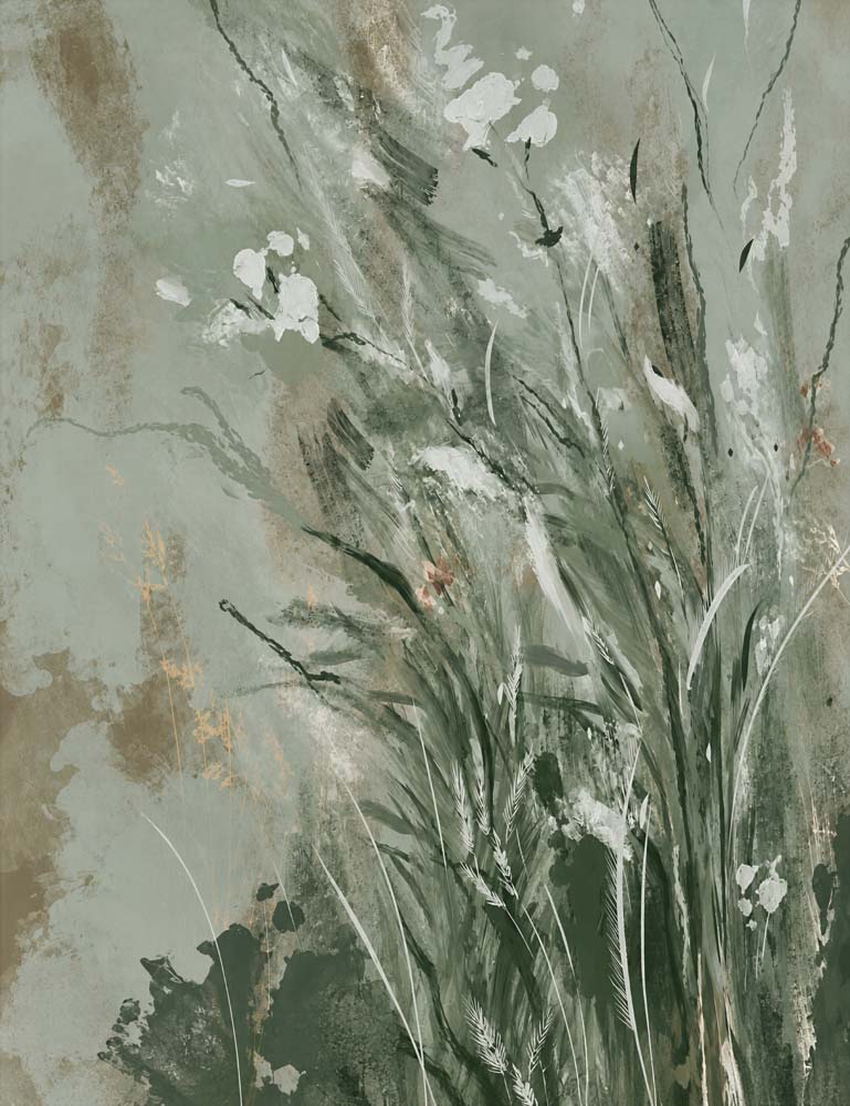Papier peint herbes sauge et fleurs – Panoramique botanique pictural