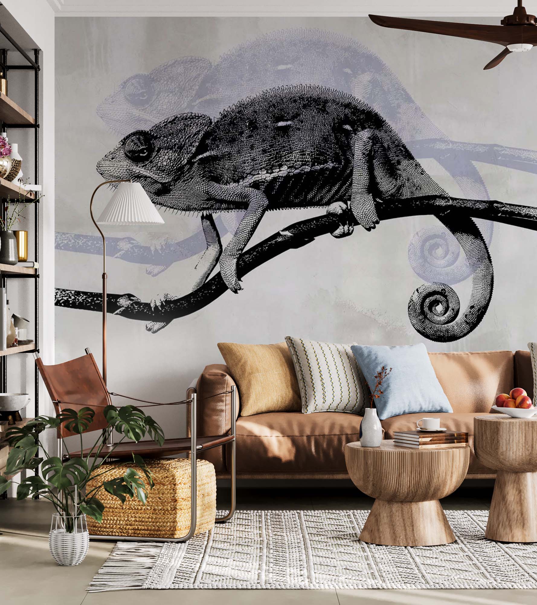 Black and White Chameleon Wall Mural Modern Animals Wallpaper