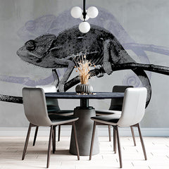 Custom Chameleon Wall Mural - Intricate Black and White Wildlife Design