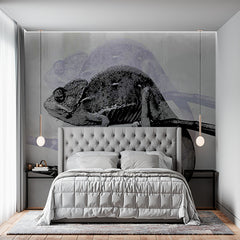 Custom Chameleon Wall Mural - Intricate Black and White Wildlife Design