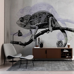 Custom Chameleon Wall Mural - Intricate Black and White Wildlife Design