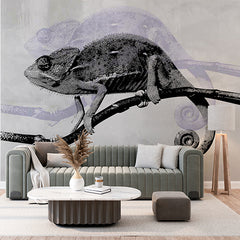 Custom Chameleon Wall Mural - Intricate Black and White Wildlife Design