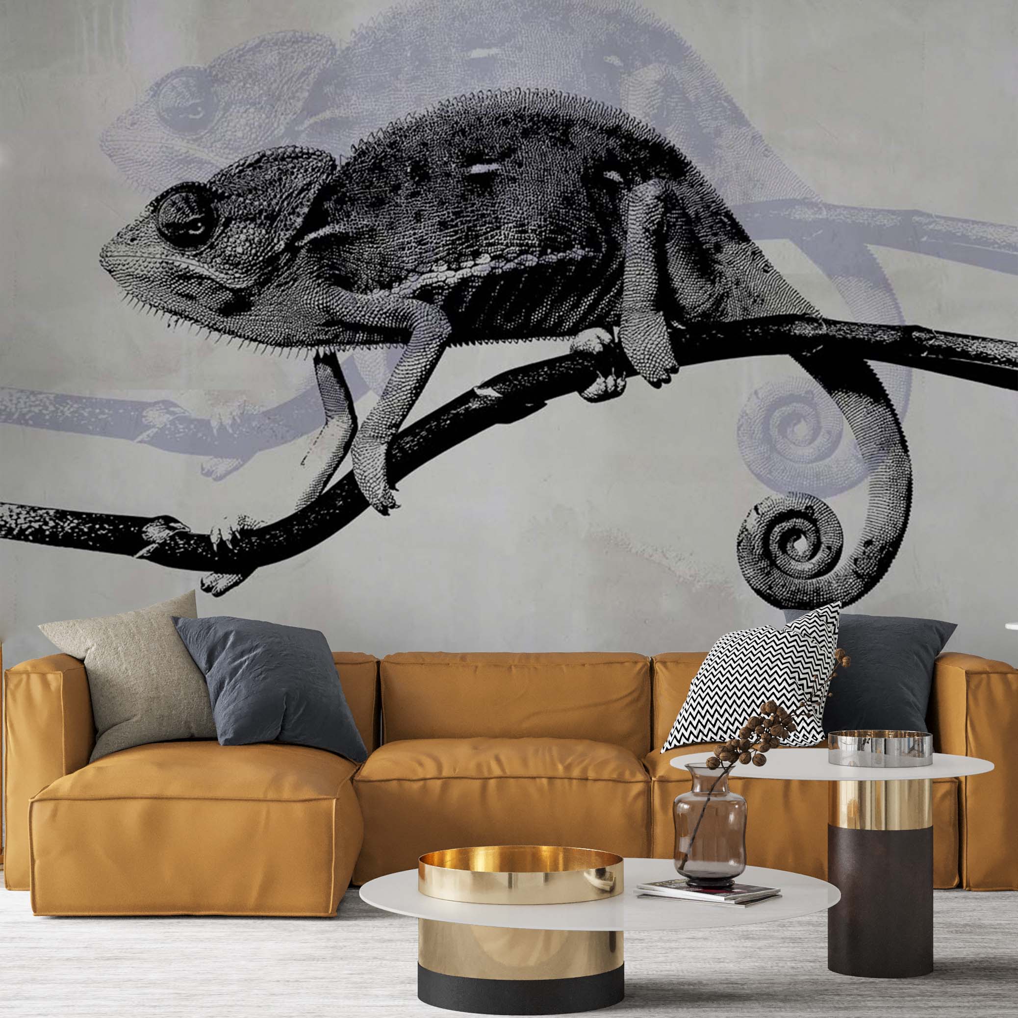 Black and White Chameleon Wall Mural Modern Animals Wallpaper