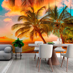 Custom Glorious Sunset Palm Beach Wall Mural Wallpaper