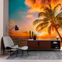 Custom Glorious Sunset Palm Beach Wall Mural Wallpaper