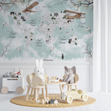 Kids World Map Floral Design Wall Mural Decals Posters for Girls Boys Baby Wallpaper for Kids