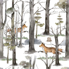 Custom Kids Wall Mural Watercolour Winter Forest Fox Timeless Nature Inspired Nursery Wallpaper