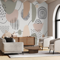 Custom Abstract Organic Shapes and Textures Wallpaper in Neutral Tones