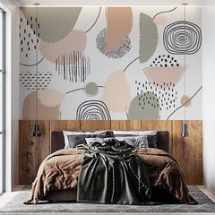 Custom Abstract Organic Shapes and Textures Wallpaper in Neutral Tones