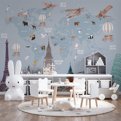 Custom Kids World Map Capitals Wall Mural Decals Posters for Girls Boys Baby Wallpaper for Kids