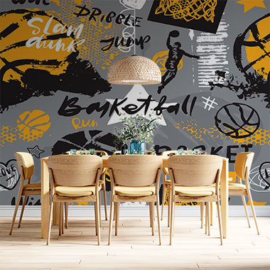 Dynamic Basketball Graffiti Wall Mural - Sport-Themed Street Art Design