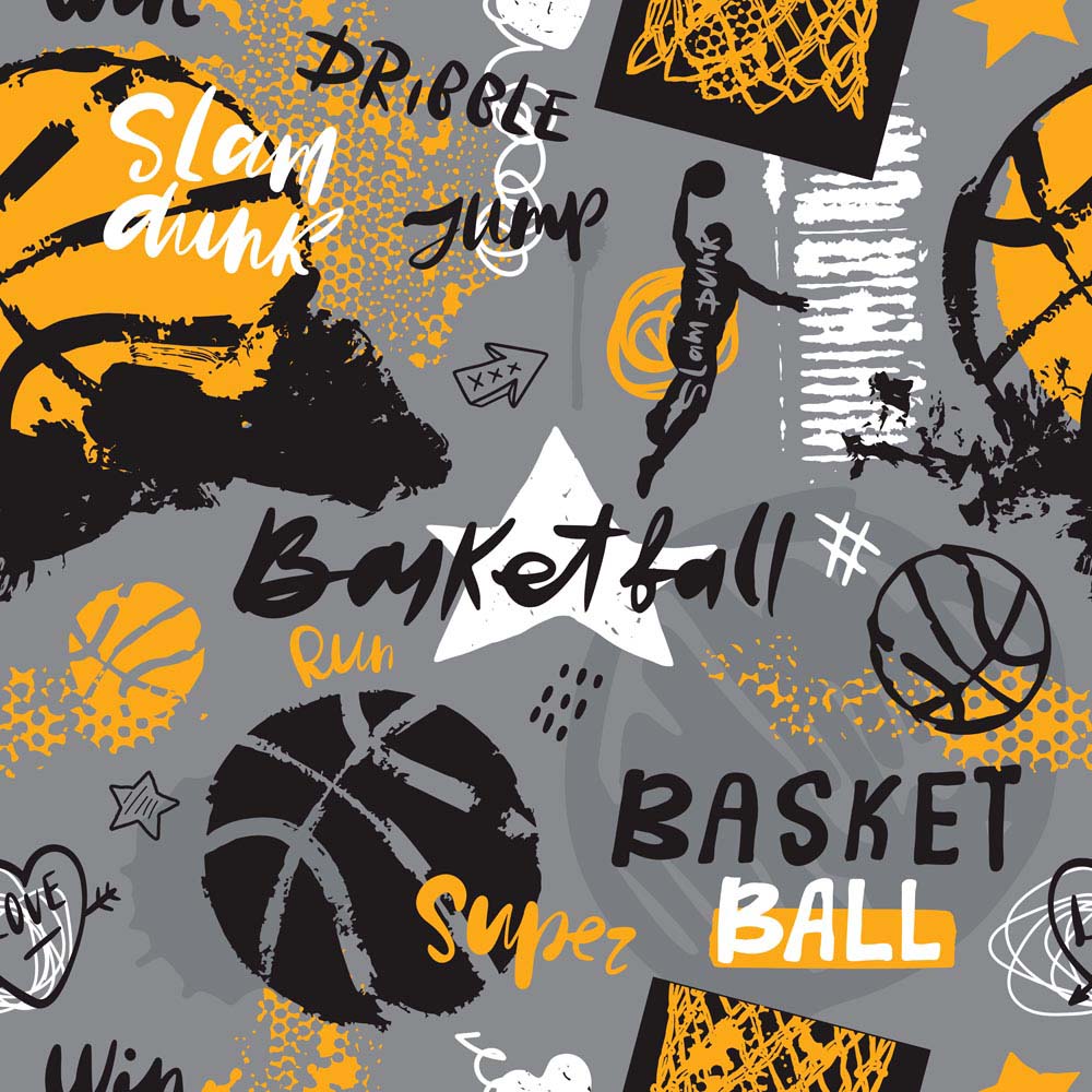 Dynamic Basketball Graffiti Wall Mural - Sport-Themed Street Art Design