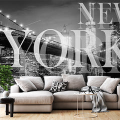 Custom Black and White New York City Skyline Wall Mural Brooklyn Bridge Wallpaper