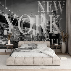 Custom Black and White New York City Skyline Wall Mural Brooklyn Bridge Wallpaper