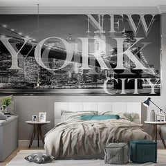 Custom Black and White New York City Skyline Wall Mural Brooklyn Bridge Wallpaper