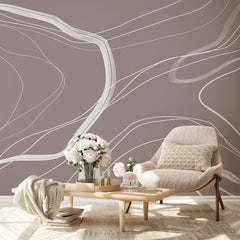 Custom Minimalist White Lines on Mauve Background Abstract Wallpaper