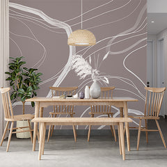 Custom Minimalist White Lines on Mauve Background Abstract Wallpaper