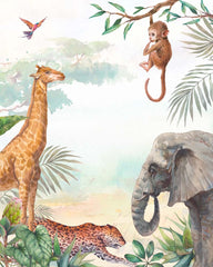 Custom Kids Wall Mural Safari Animal Elephant Giraffe Tropical Nursery Wallpaper