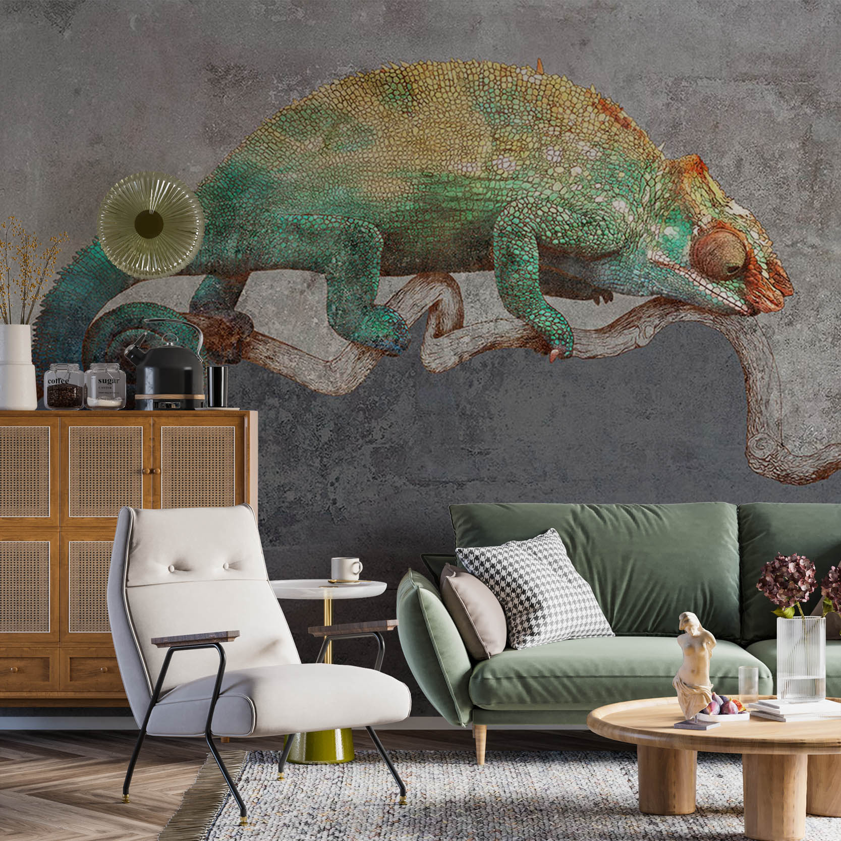 Colorful Chameleon Wall Mural Modern Art Animals Wallpaper