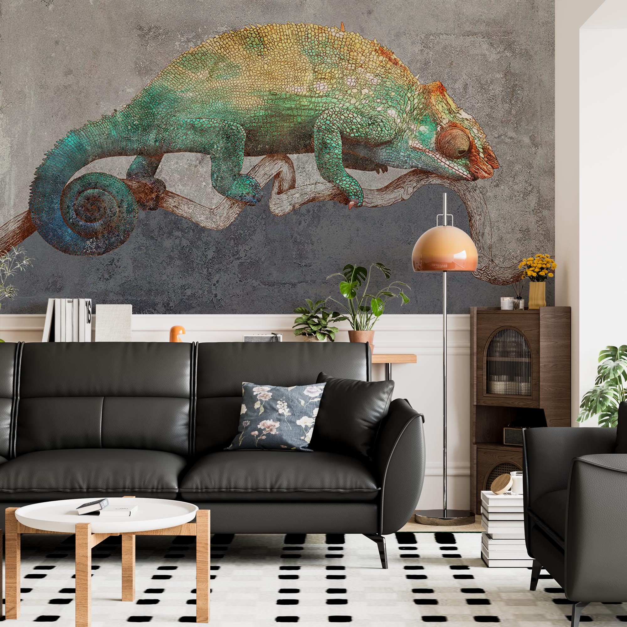 Colorful Chameleon Wall Mural Modern Art Animals Wallpaper