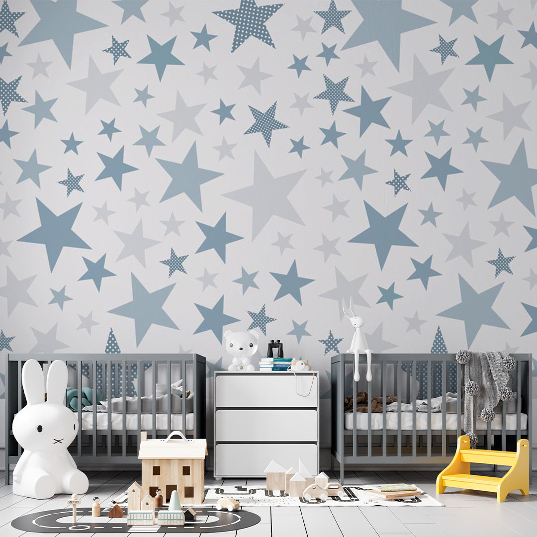 Kids Wall Mural Blue and Grey Stars Wallpaper for Kids