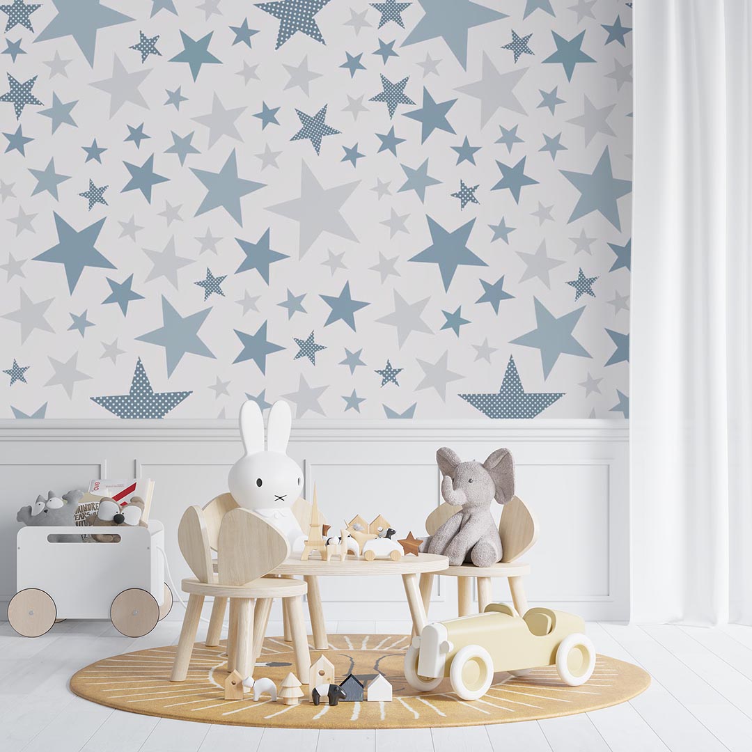 Kids Wall Mural Blue and Grey Stars Wallpaper for Kids