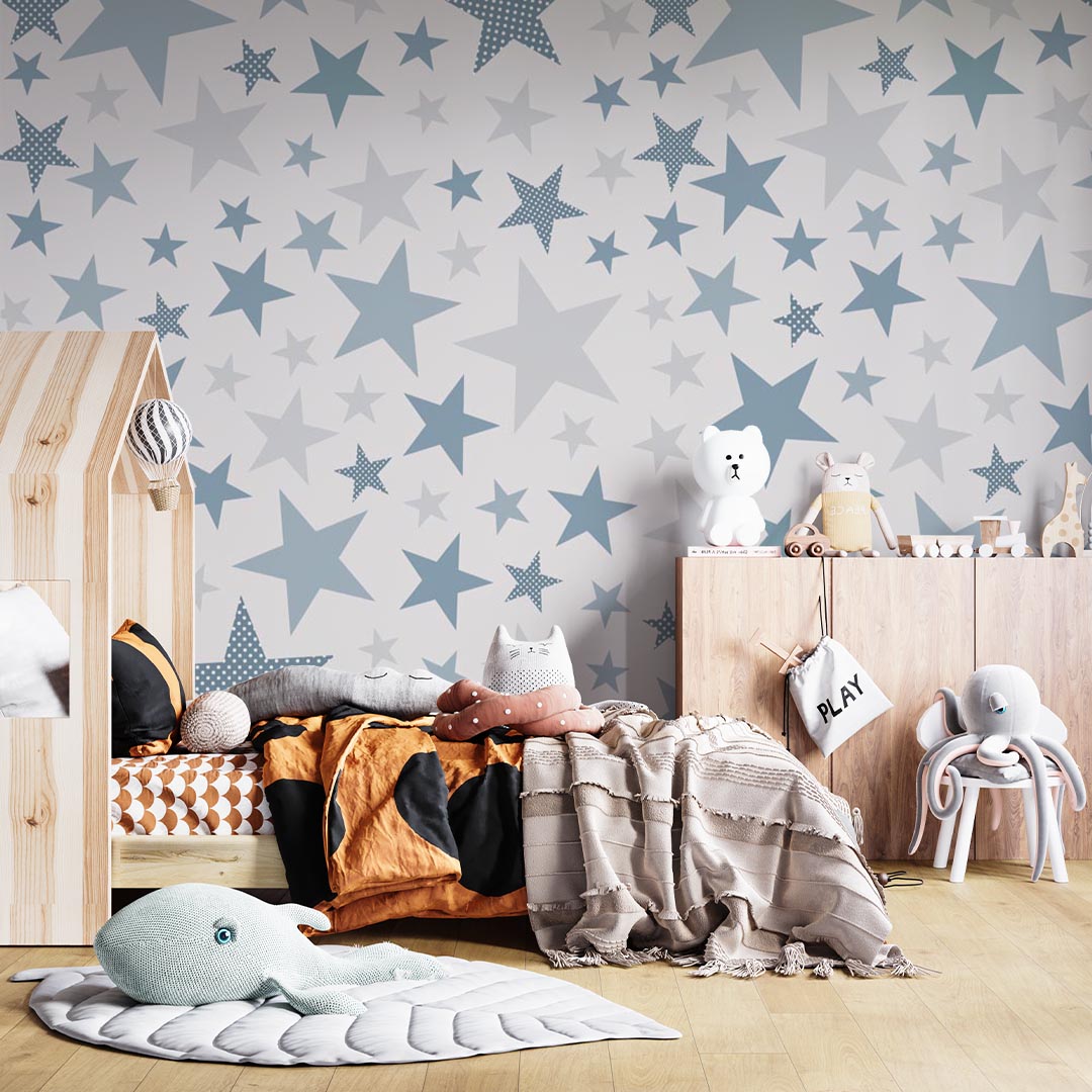 Kids Wall Mural Blue and Grey Stars Wallpaper for Kids