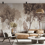 Sepia Forest Scene with Deer Wall Mural Wallpaper